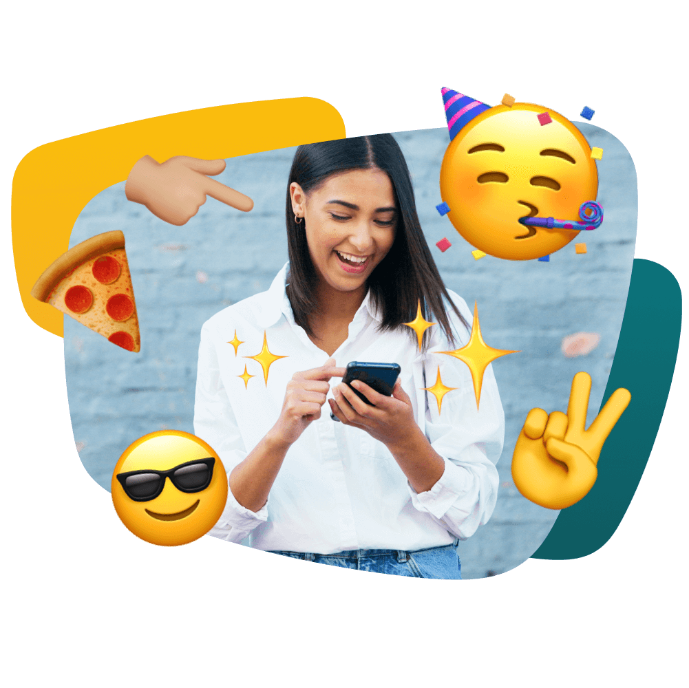 Woman using mobile phone on world emoji day. 