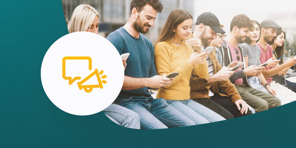 Group of people using mobile phones and receiving text messages.