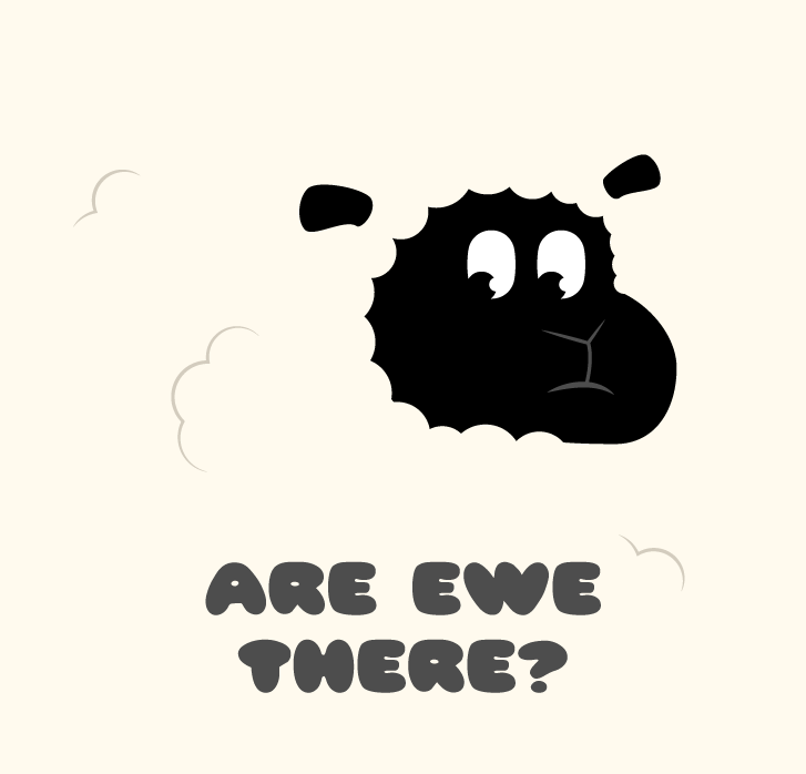 Picture of shy looking sheep saying are ewe there