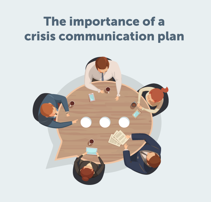 Illustration of five business people sat around a table having a meeting. 