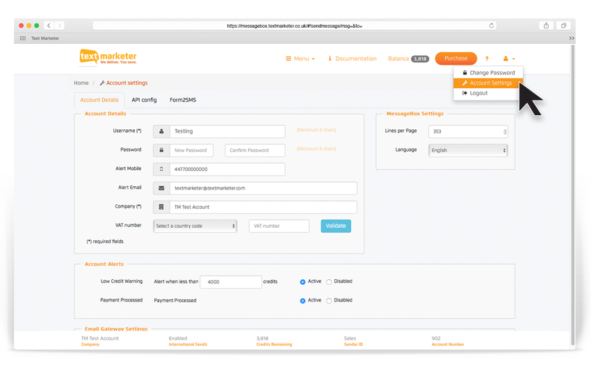Account-details Message Box account details