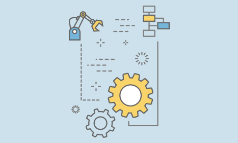 Illustration of data boards and cogs to represent automation