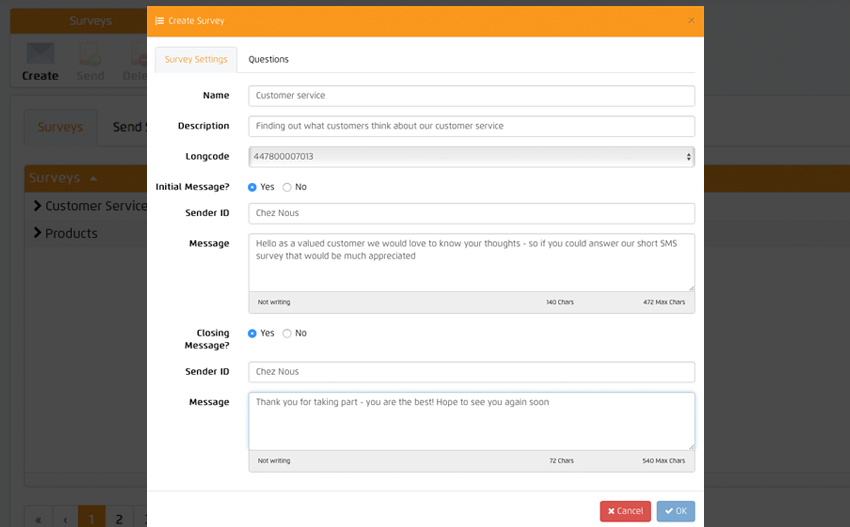 Create SMS survey