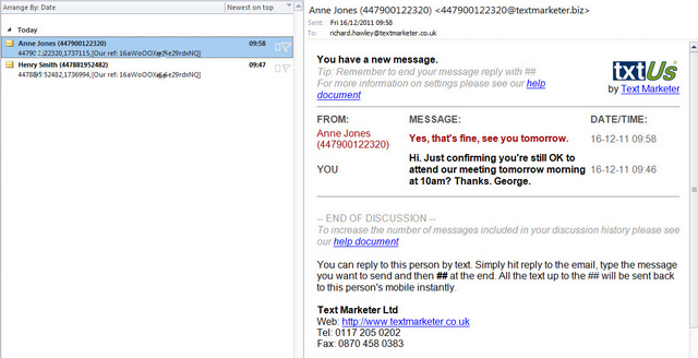 Email reply SMS to email reply in Outlook