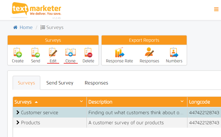SMS Survey Edit and Clone