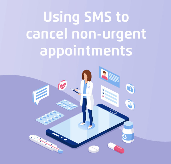 Illustration of female doctor, stood on a mobile phone with various healthcare related icons around her