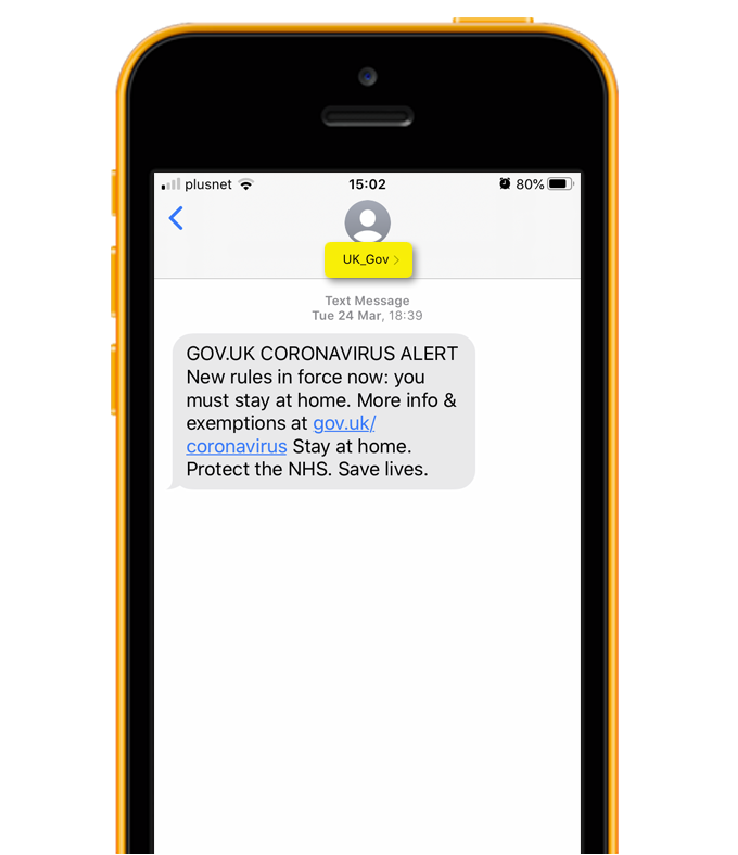 Example UK gov message with sender ID highlighted
