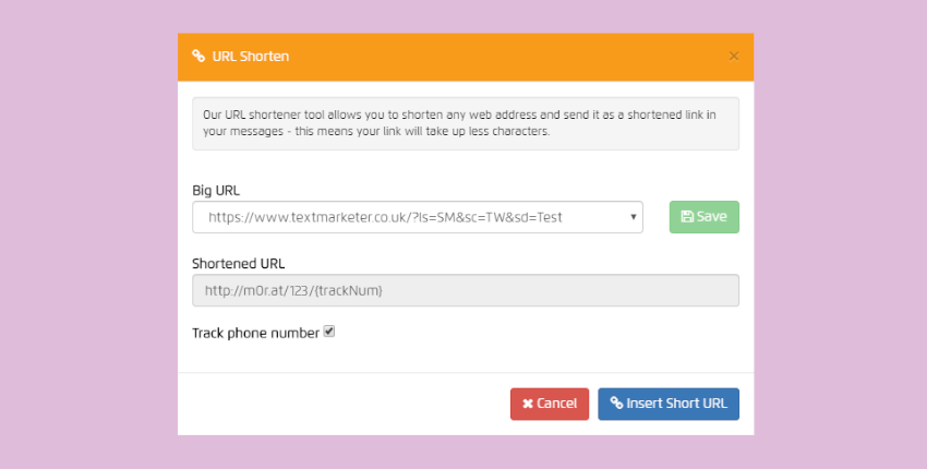 Tracked URL example Tracked URL example