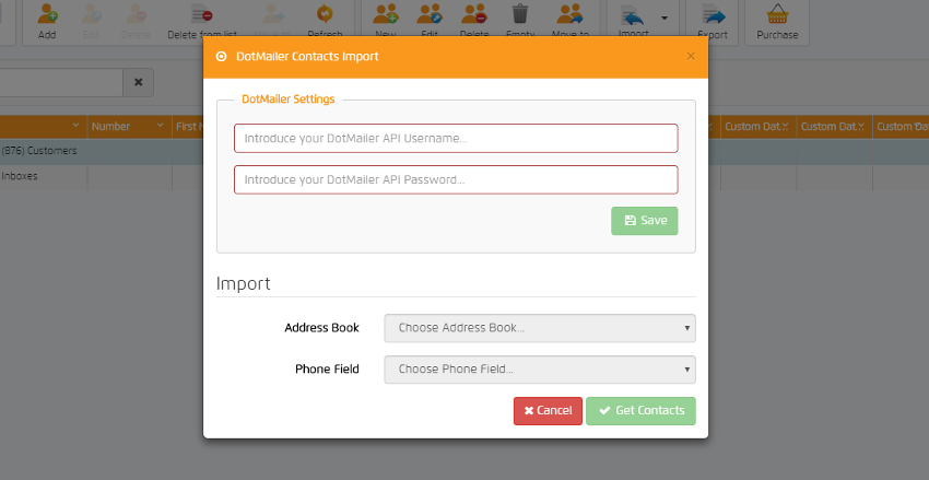 dotdigital in message box uploading contacts