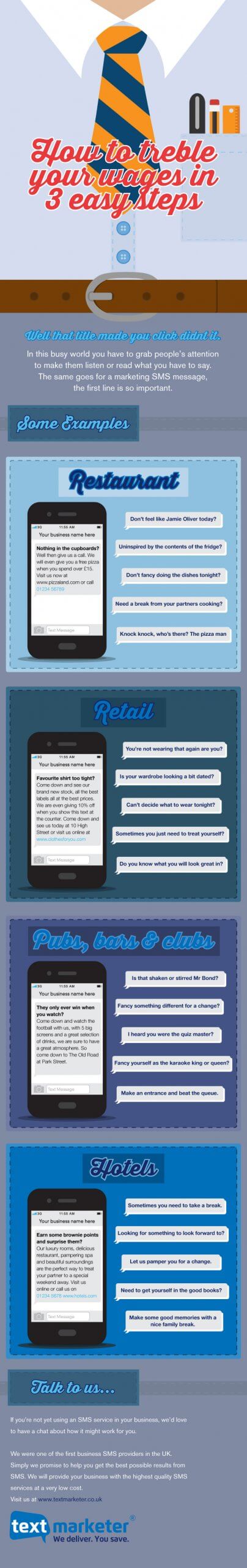 Text Marketer how to treble your wages infographic