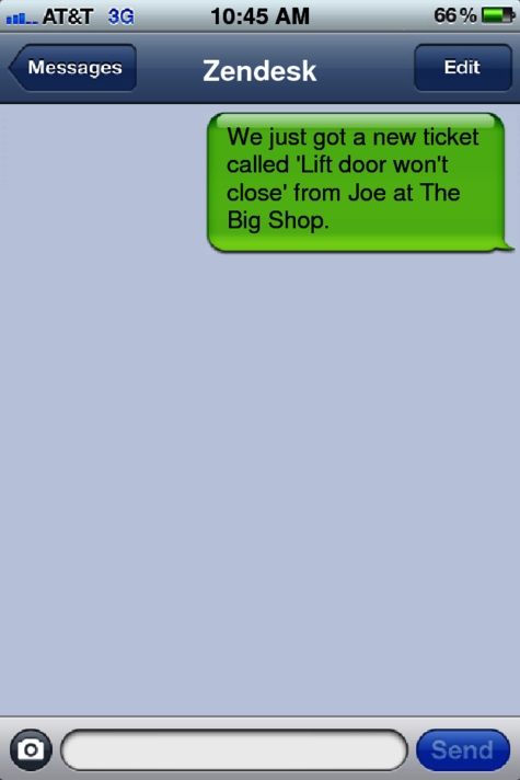 Zendesk SMS message