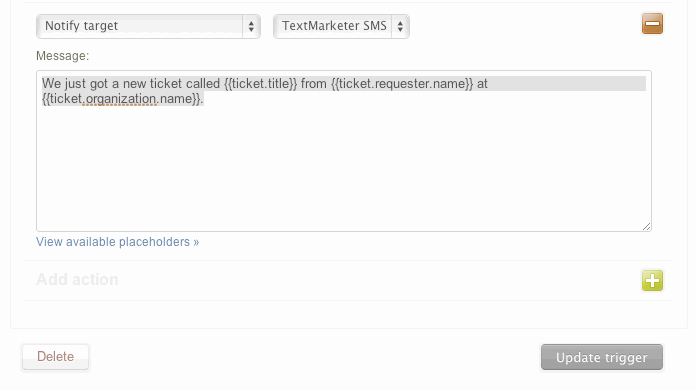 Zendesk SMS notify action